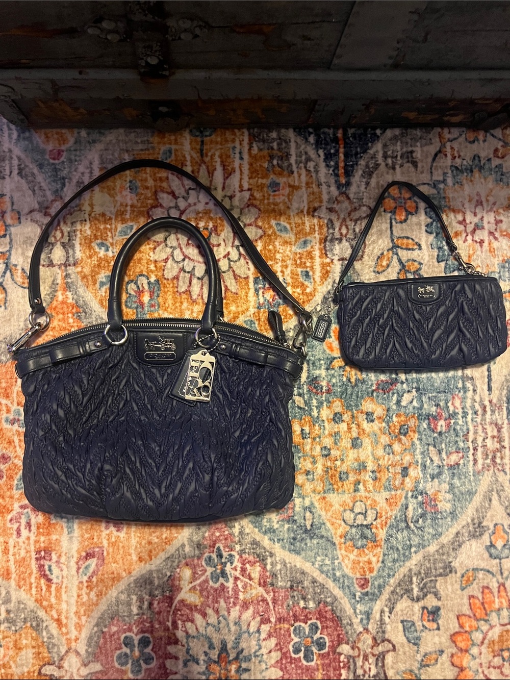 Coach 70th Anniversary Madison Navy Quilted Satchel with Matching Wristlet